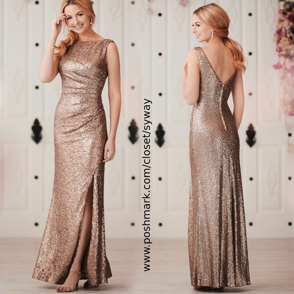 Christina Wu Celebration #22916 Rose Gold Sequin Gown - Picture 1 of 13